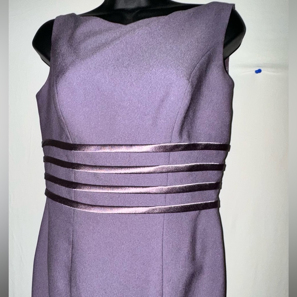 Purple knee-length sleeveless sheath dress with asymmetrical neckline